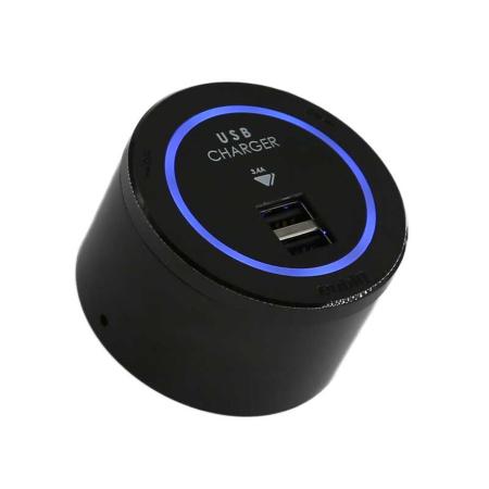 USB4-L - Chargeur USB deux sorties - Noir - Led Bleu - 3,4 Amp.
